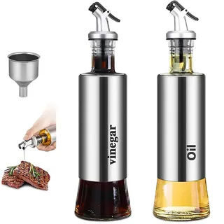 ChuerTech Flasche für Olivenöl und Essig, 300 ml, 2 Stück, Ölspender, Küche, Essig, mit Trichter, Spender für Olivenöl/Essig/Sojasauce, Werkzeug für Grill/Kochen/Salat