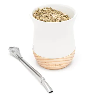 balibetov 237 ml Set – Mate-Tasse, Holzsockel & 1 Bombilla | Trinkgefäß aus Keramik – standfester Boden – unkomplizierte Pflege – wiederverwendbar