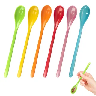 6 Stück Plastiklöffel Langer Stiel,19cm Eierlöffel Kunststoff,Eislöffel Plastik,Joghurtlöffel Lang,Kaffeelöffel Plastik,Kunststofflöffel,Melamin Löffel,für Küche Getränke,Joghurt,Rice,Latte,Macchiato