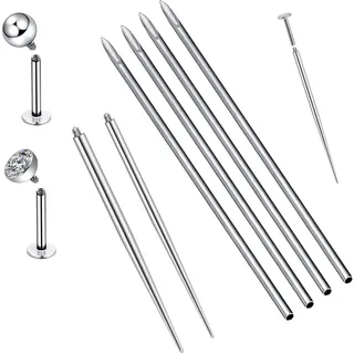 Longbeauty 14G 16G Edelstahl Piercing Pin Taper Piercingsnadel Einsteckstift für Ohr Nase Nabel Nippel Lippe Augenbraue Gewindelos Körper Piercing Dehnung Hilfswerkzeug, 8 Pcs