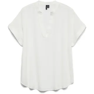 Vero Moda Damen Top Casual Splitneck umgeschlagene Ärmelbündchen Bluse 'Beauty' - Weiß - S