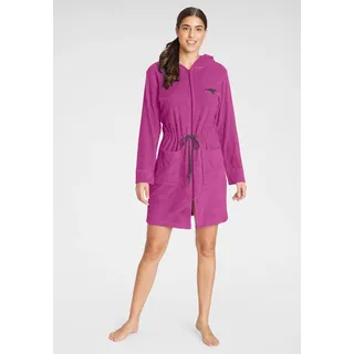 Damenbademantel KANGAROOS "Kira, ideal für Sauna & Spa, Hotelbademantel, Morgenmantel" Gr. L, pink (pink, grau), L:95cm, Leichtfrottier, Hausmäntel, Damenbademantel, mit Bindekordel, kurz, Bademäntel für Damen, XS-3XL, Topseller