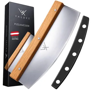 VALUXE® Pizzamesser aus Edelstahl & Holz 32cm mit scharfer Klinge | Handliches Profi Pizzaschneider Wiegemesser - Robuster Pizza Cutter, Pizza Messer, Pizzacutter zum gleichmäßigen Schneiden