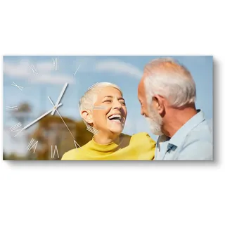 DEQORI personalisierte Glasuhr mit Foto | vertikal 60x30 cm, Römisch, Schwarz | eigenes Bild | große XXL Design Uhr aus Glas | leise Wanduhr für Wohnzimmer & Küche | moderne Uhr für die Wand