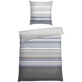 SCHIESSER Bettwäscheset Pino - Feinbiber - 2-teilig - 135 x 200 cm - Grau-Hellblau