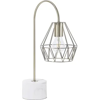 BELIANI Tischlampe Gold Metall 50 cm Glühbirnen-Optik Schirm Diamantform Lampenfuß Marmoroptik Kabel mit Schalter Bogenlampe Modernes Design - Gold, Weiß