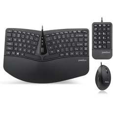 Perixx PERIDUO-406A, 3-in-1 Wired Compact Ergonomic Keyboard with Vertical Mouse and Numeric Keypad - Adjustable Palm Rest - Tilt Wheel - Membrane Low Profile Keys - US English Layout