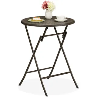 relaxdays Runder Gartentisch in Rattan-Optik - Braun
