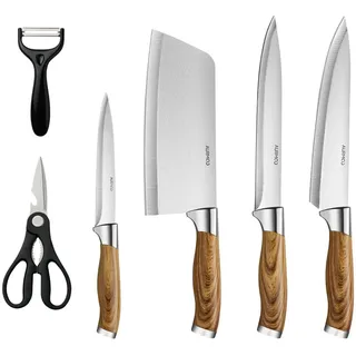 AURMOO Messerset, Scharfes Küchenmesser Set 6-teilig, Messer Kochmesser Set aus Edelstahl, Messer Set Profi Chefmesser Set mit Ergonomisches Griff