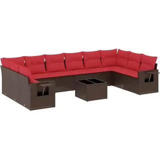 vidaXL 11-teiliges Gartensofa-Set mit Kissen, braun, Polyrattan - Braun