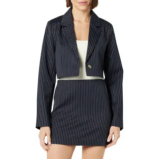 The Drop Reims Cropped Blazer, Marineblau mit Nadelstreifen, XXS