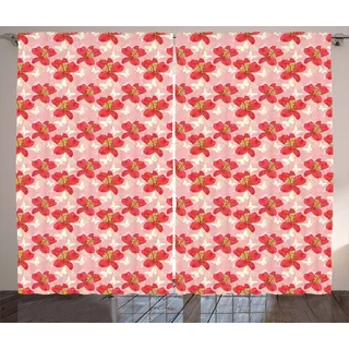 ABAKUHAUS Orchideen Rustikaler Vorhang, Exotische Flora Aloha Romantik, Wohnzimmer Universalband Gardinen mit Schlaufen und Haken, 280 x 245 cm, Coral Creme Vermilion