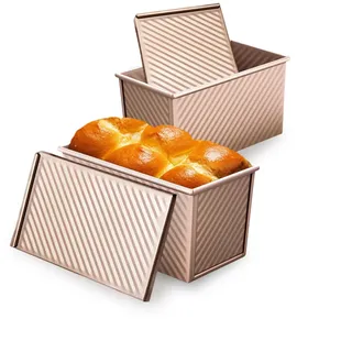 JSJMOFA 2 Stück Brotbackform mit Deckel, Toastbrot Backform mit Deckel, 450g (1lb) Antihaft Brotform Kastenform, Toastbrotform zum Brot, Toasten, Sandwich, Kuchen (Golden)