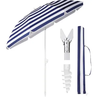 Sekey Sonnenschirm Rund Ø180cm Gartenschirm UV Schutz 50+ Strandschirm mit erdspieß & Schutzhülle, Neigungswinkel und Höhe Verstellbar - Blau