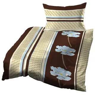 Gerald Wittmann Bettwäsche 140x200 cm + 70x90 cm, Baumwolle Seersucker, Mosaik Blumen Braun Beige Blau