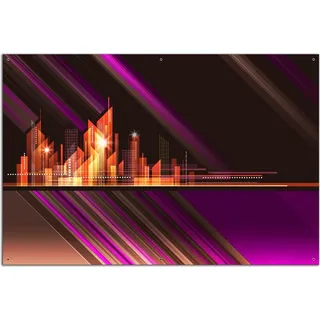 Wallario Outdoor-Poster für Garten oder Balkon, Motiv Abstrakte Skyline einer modernen Stadt, in ca. 61 x 91,50 cm - Schwarz