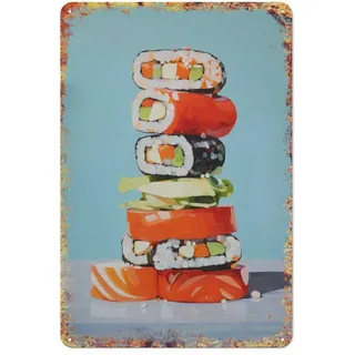Japanisches Sushi-Essen-Gemälde, Restaurant-Dekor, Retro-Küchen-Wandkunst, Küchenposter, Metall-Blechschild, Plakette, Poster, Vintage-Kultur, Wanddekoration, Aluminium, Garten, Restaurant, Wohnzimm
