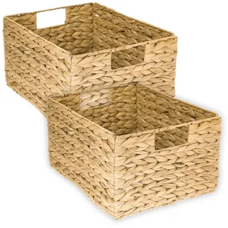HMF Aufbewahrungskorb geflochten aus Wasserhyazinthe Seegras 36 x 28 x 20 cm beige