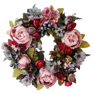 WACAR Türkränze, Frühlings- und Sommerkranz, alle Jahreszeiten, künstliche Pfingstrosen-Kränze für Haustür, Außenbereich, Fenster, Wand, Garten, Hochzeit, Festival, Party, Heimdekoration