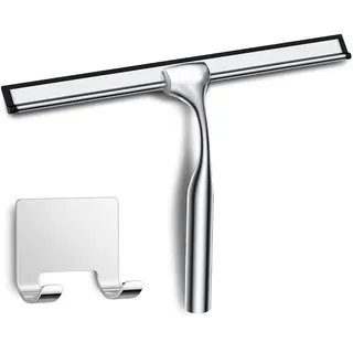 COFTCLMOMT 25CM Edelstahl Duschabzieher Mit Selbstklebe Haken, Silber Abzieher Dusche Wischer für Badezimmer, Kurzer Handgriff Glaswischer, Glas Wasserschieber, Duschwand Abzieher, Badwischer