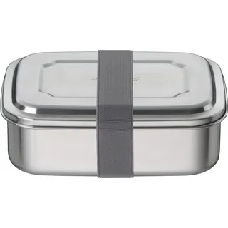 Thermos THERMOcafé TC Brotdose 1,00 l, Edelstahl, spülmaschinenfest, stone grey | Edelstahl-Lunchbox mit Textilband, Pausenbrotbox für Schule, Uni , Büro & Unterwegs, grau
