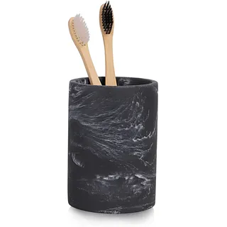 ZCCZ Badezimmer Accessoire – Zahnbürstenhalter in Marmor-Optik, runde Zahnputzbecher für elektrische Zahnbürste, Kosmetik, Pinsel, Rasierer – Becher in Schwarz – Edle Badezimmer Deko