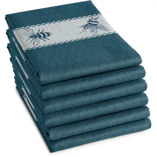 Geschirrtuch DDDDD "Bees", grün (petrol, naturweiß), B:60cm L:65cm, 100% Baumwolle, Geschirrtücher, Geschirrtuch