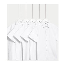 M&S Collection Lot de 5chemises filles coupe standard repassage facile, idéales pour l'école (du 2 au 18ans) - White, White - 6-7 Y