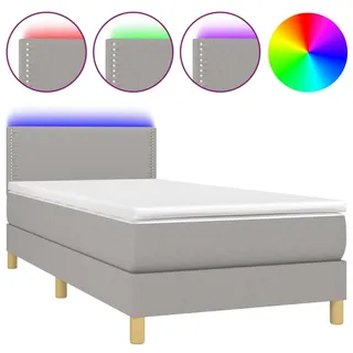vidaXL Boxspringbett mit Matratze & LED Hellgrau 90x200 cm Stoff - Grau