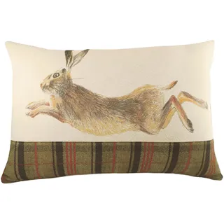 Evans Lichfield Hunter Kissen, Springender Hase, Schottenkaro, Federn, gefüllt