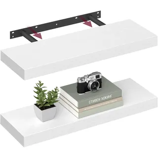 VASAGLE Wandregal, Schweberegal, Regalbrett, 20 x 60 x 3,8 cm, Wandboard für Bilderrahmen, Deko, Regal für Wohnzimmer, Arbeitszimmer, Küche, schneeweiß LWS026WE01-2J