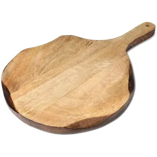GoCraft Rundes Schneidebrett aus Holz, Pizzaschaufel aus Mangoholz, Schneidebrett, Servierbrett, Charcuterieplatte, 40,6 x 27,9 cm