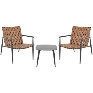 Beliani Bistro-Set 2-Sitzer Braun Ziria , Braun, Schwarz , Kunststoff , Gartenmöbel, Gartengarnituren, Gartenmöbel-Sets