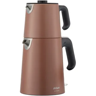 Arzum Teemaschinen, Elektrischer Türkischer Teekocher, 1650W Leistung, 1,2L Teekanne, 1,8L Wasserkocher, Edelstahl, Warmhaltefunktion, Trockengehschutz, Kabellose Nutzung, Kupferrot