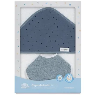 Baby BadePoncho 1x1 m Bademantel Kapuzenbademantel MUSSELIN "Puntos weiß petroleum" für Neugeborene · 100% Baumwolle & Runder Lätzchen 20x20 cm · INTERBABY