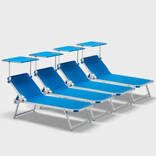 4er Set Nettuno Aluminium Sonnenliegen mit verstellbarem Sonnendach - Blau - Blau