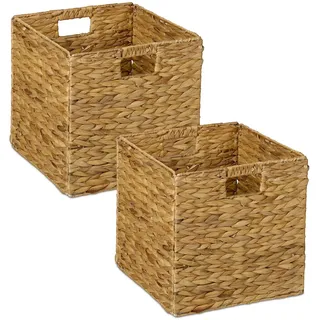 Relaxdays Aufbewahrungskorb Wasserhyazinthe 30 x 30 x 30 cm braun