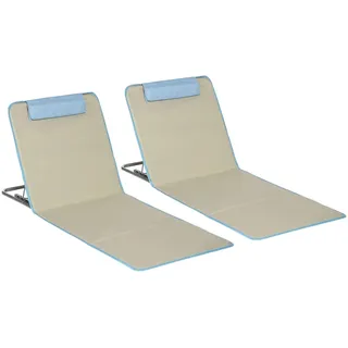 Outsunny Strandmatte, 2er Set Faltbare Strandliege mit Kopfkissen, Tragetasche, Beige , Metall , 53x35x124 cm , Gartenmöbel, Gartenliegen