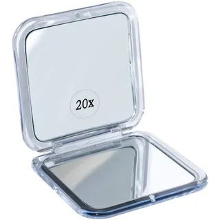 Zusammenklappbarer Reisespiegel mit 20 Fach Vergrößerung – Kleiner Spiegel zum Schminken auf Reisen – 8,4 cm Mini Quadrat, Klappbar Kosmetikspiegel (Silber) - 20X Square Compact Mirror