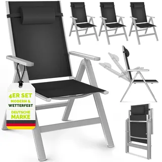 tillvex Gartenstuhl Premium 4 Stück Silber klappbar aus Aluminium | Hochlehner mit Armlehnen | Klappstuhl verstellbar | Klappsessel Balkon Garten Terrasse - Silber