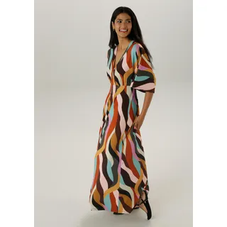 Maxikleid ANISTON SELECTED, Damen, Gr. 38, N-Gr, bunt (braun, rose, türkis, flieder, terra, camel, beige, anthra, schwarz), Single Jersey, Obermaterial: 95% Viskose, 5% Elasthan, bedruckt, gemustert, lässig geschnitten lang, V-Ausschnitt, weit, Kleider Maxikleid, mit weiten, 3/4-langen Ärmeln, Topseller