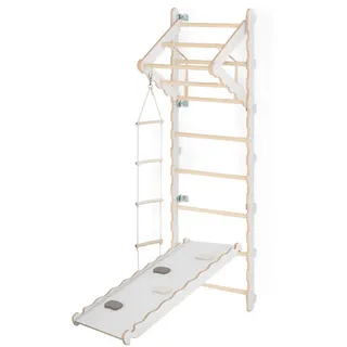 MAMOI® Klettergerüst Indoor, Sprossenwand für kinderzimmer, Turnringe kinder für klettern, Kletterwand und spielgeräte, Turngeräte mit Klimmzugstange - Weiß