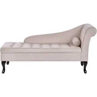 Beliani Chaiselongue Samtstoff Hellbeige mit Bettkasten rechtsseitig Pessac