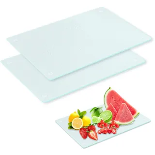 Schneidebrett Glas 2 Stück Glasschneidebrett Transparentes Glasplatte mit Rutschfesten Silikonfüßen Glasbretter für Die Küche Glass Cutting Board für Gemüse Fleisch (28X20cm)