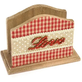 H&H Herz rot Serviettenhalter aus Holz, Holz, Rot, 12 x 9 x 16 cm