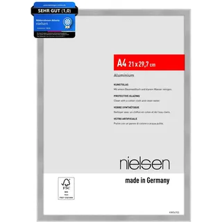 nielsen Bilderrahmen, 21 x 29,7 cm (A4), Aluminium, Silber matt, Dokumentenrahmen zum Aufhängen im Hoch- & Querformat, bruchsicheres Kunstglas, Atlanta