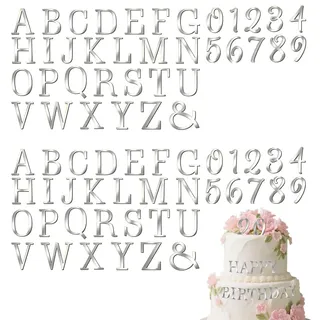 Floruvia 74 Stück Acryl Kuchen Topper Buchstaben Zahlen Set, Personalisierte Tortenstecker A-Z 0-9 In Silber, Kuchendeko Für Hochzeit Geburtstag Babyshower