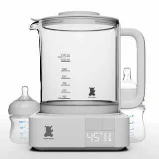 HELLO HIPPO® Elektrischer Wasserkocher 1,3L Glas – Temperaturregelung 45–100°C – Babyflaschenwärmer & Sauger-Sterilisator – BPA-frei – Leise, Schnell, Warmhaltefunktion – 800W