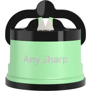 AnySharp Pro Messerschärfer & Messerschleifer aus Metall mit PowerGrip Saugnapf, Premium Wolframkarbid-Schärfsystem, für Küchenmesser, Wellenschliff & gehärteten, Professionelle Qualität, Mintgrün