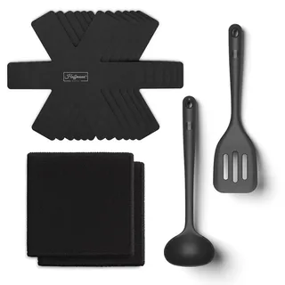 Hoffmann 10-teiliges Kochgeschirr-Pflegeset, Pfannenschoner, Silikonwender, Schöpfkelle, Mikrofasertücher, 200°C Hitzebeständig, Antiverschleiß-Set, Silikon Küchenhelfern